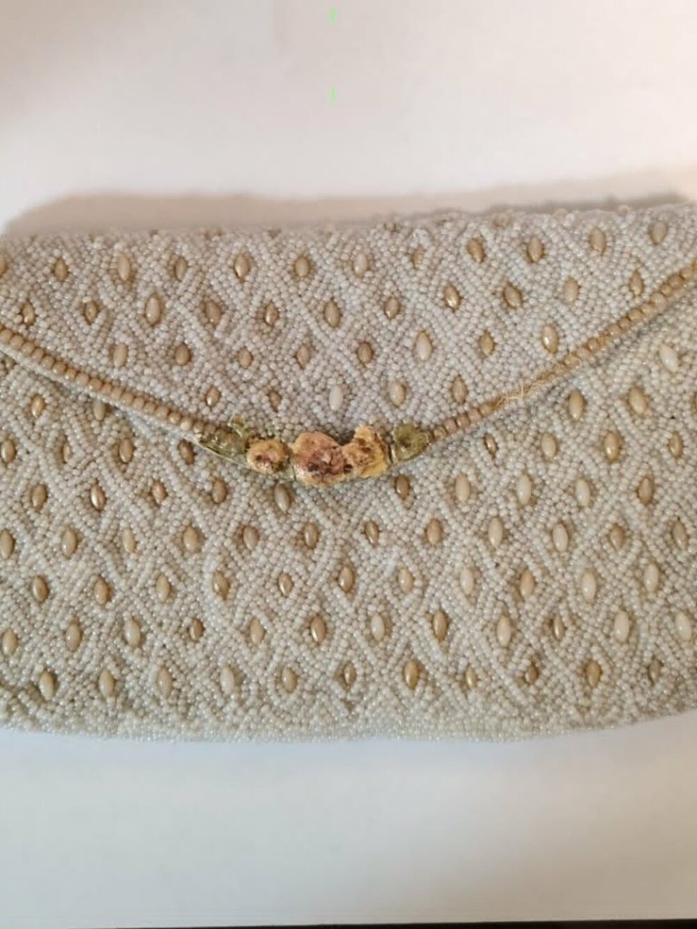 Vintage Envelope Seed Bead Clutch Formal Evening Bag Purse Handstrap France Snap